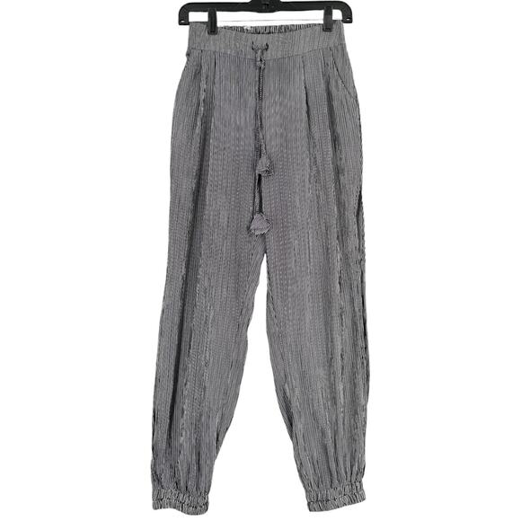 DRESS FORUM Blue White Pinstripe Elastic Waist & Cuffs Casual Womens Pants Small - Picture 1 of 9